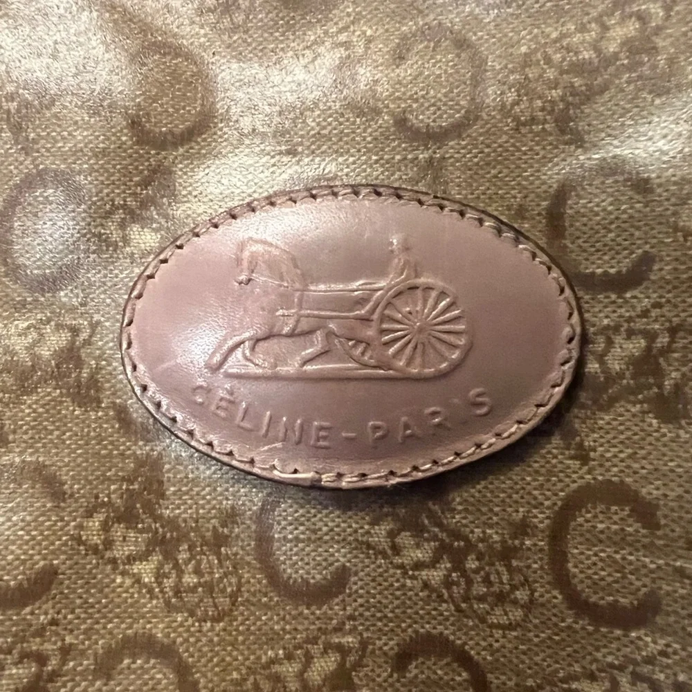CELINE Tan Boston style Satchel Vintage Monogrammed Leather Accent